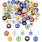 64Pcs Handmade Millefiori Glass Pendants, Flat Round, with 304 Stainless Steel Loop, Mixed Color, 13.4mm, Hole: 1.6mm