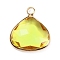 Brass Pendants, with Glass, Peach, Yellow, 18.5x16x5.5mm, Hole: 2mm