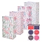 Flowers Floral Paper Gift Bag, Xmas Party Holiday Cookies Bag, with Sticker, Mixed Color, 23x13cm, 4pcs/set