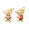 Rack Plating Brass Micro Pave Red Cubic Zirconia Pendants, Cadmium Free & Nickel Free & Lead Free, Long-Lasting Plated, Bear, Real 18K Gold Plated, 21x19x1.5mm, Hole: 3.4mm