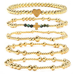 5 шт. латунный браслет с натуральными бусинами из африканской бирюзы (яшмы) для женщин.&nbsp;BK1359-2