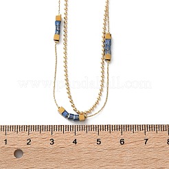 Двухслойные ожерелья из нержавеющей стали 304 и кубического синего стекла для женщин&nbsp;NJEW-A045-15G