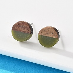 Серьги-гвоздики из непрозрачной смолы и орехового дерева&nbsp;EJEW-N017-008-B08