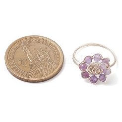 Кольца с цветком из натуральной черной шпинели&nbsp;RJEW-JR00764