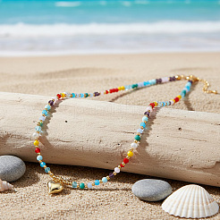 Пляжные красочные подвески в виде сердечек из стеклянных бусин и сплава для женщин.&nbsp;NM2683