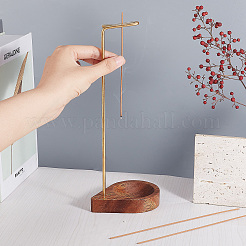 Латунный держатель для благовоний в обратном стиле с деревянным поддоном для улавливания золы&nbsp;AJEW-WH0258-702