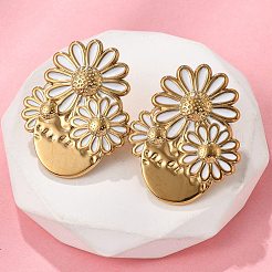 Серьги-гвоздики из нержавеющей стали 304 в форме цветка&nbsp;EJEW-V016-10G-02