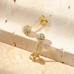 Круглые серьги-гвоздики из латуни с микропаве из прозрачных кубических цирконий&nbsp;LS-EJEW-D311-107G