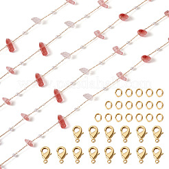 3 м наборы для изготовления ожерелья из натуральной крошки розового кварца и АБС-пластика с имитацией жемчуга&nbsp;CHC-TA0001-30B