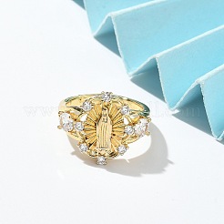 Кольца на палец с прозрачным кубическим цирконием на тему Девы Марии&nbsp;RJEW-G337-02G-03