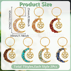 14 шт. 7 стиля брелок из сплава с драгоценными камнями в виде луны и звезд на тему чакры&nbsp;KEYC-GO00011