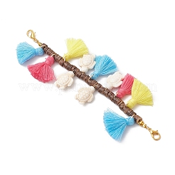 Подвесные украшения из натурального кокоса и поликоттона с кисточками и синтетической бирюзой&nbsp;HJEW-JM03669