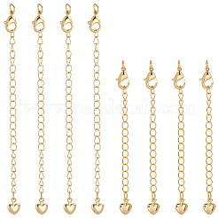 12 шт. 2-х стилевая латунная удлинительная цепь с подвесками в виде сердечек и карабинами&nbsp;KK-BBC0021-77
