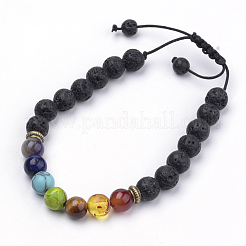 Браслеты из плетеных бусин из натурального вулканического камня BJEW-R304-02-8mm