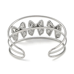 Не тускнеющие широкие открытые браслеты-манжеты из нержавеющей стали 304 с ажурным бантом&nbsp;BJEW-Q348-04P-01