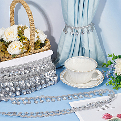 Кружевная лента из полиэстера с пластиковыми подвесками-кисточкой&nbsp;OCOR-WH0078-202A-02