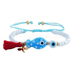 Браслеты из хлопка с кисточками и подвесками из нержавеющей стали 304&nbsp;AF1826