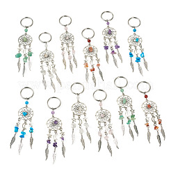 12 шт. 6-цветная плетеная сетка/паутина с подвеской из сплава перьев&nbsp;KEYC-TAC00050