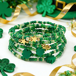 7 шт. 3 варианта браслетов из стеклянного бисера на День Святого Патрика&nbsp;RL8024-1