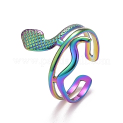 Радужное ионное покрытие (IP) 304 нержавеющая сталь змея массивное открытое кольцо-манжета для женщин&nbsp;RJEW-A005-38MC