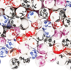 Фарфоровые керамические бусины ручной работы с цветочным принтом&nbsp;PORC-LT0001-12C