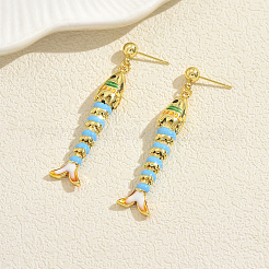 Серьги-гвоздики с эмалью из латуни в форме рыб&nbsp;FE8880