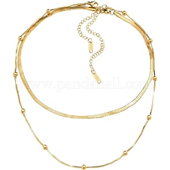 Двухслойные ожерелья из нержавеющей стали 304 с цепочками-спутниками и узором «елочка»&nbsp;LS-BJEW-K257-05G