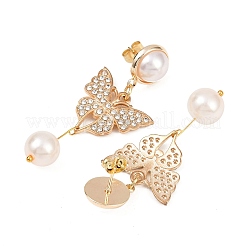 Латунные серьги-гвоздики с подвесками в форме бабочки&nbsp;EJEW-JE06461-01