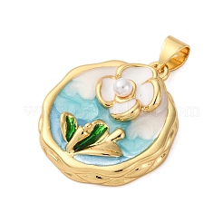 Подвески из латуни с цветочной эмалью&nbsp;KK-D390-17G-01