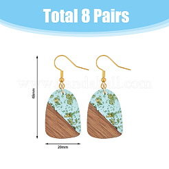 8 пара двухцветных сережек из смолы и дерева с железными булавками&nbsp;EJEW-AB00033