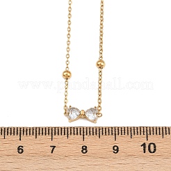Женские ожерелья с подвеской-бантом из нержавеющей стали 304 с прозрачными кубическими цирконами&nbsp;NJEW-G179-08G