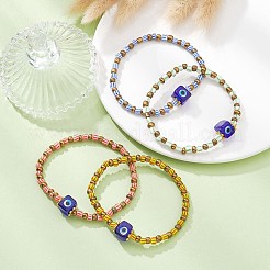 Эластичный браслет с лэмпворком и стеклянными бусинами от сглаза&nbsp;BJEW-JB09528