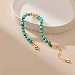 Женские браслеты из синтетической бирюзы и латуни с круглыми бусинами&nbsp;QJ7168