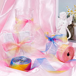 2 моток 2-х цветов радужной полиэстеровой органзы&nbsp;SRIB-CY0001-04