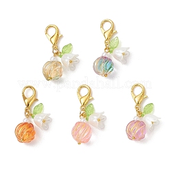 Подвесные украшения из стекла и акриловых листьев и краски для выпечки золотистого металла&nbsp;HJEW-JM04640