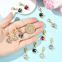 12 шт. 6 стиля подвесных украшений из сплава в форме сердца из стекла&nbsp;HJEW-YW00265