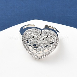 Кольца-манжеты в форме сердца из латуни с микропаве из кубического циркония для женщин&nbsp;RJEW-A069-08P