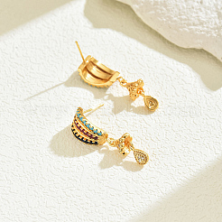 Серьги-гвоздики в форме капли из латуни с разноцветными кубическими цирконами&nbsp;SA6678