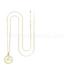 Плоские круглые 201 нержавеющая сталь паве натуральные ракушки горчичные семена кулон ожерелья для женщин&nbsp;WG511AE-05