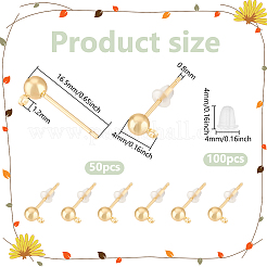 50 шт. латунный шарообразный штифт для серьги с горизонтальными петлями&nbsp;KK-BC0012-44