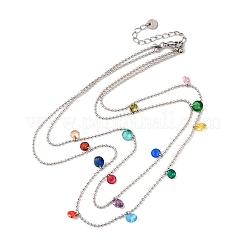 304 нержавеющая сталь шариковая цепочка разноцветные кубические цирконии плоские круглые кисточки двухслойные ожерелья для женщин&nbsp;LS-NJEW-A051-05P