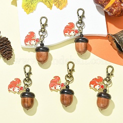5 шт. подвеска в виде белки из сплава эмали и дерева в виде желудя&nbsp;HJEW-YW00324