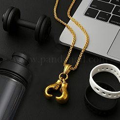 2 шт. 2 цвета из нержавеющей стали боксерская перчатка подвеска коробка цепочка ожерелье для мужчин&nbsp;NJEW-HY0001-09B