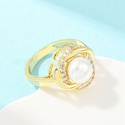 Женские кольца на палец из латуни с микропаве и кубическим цирконием&nbsp;RJEW-D340-02G-09