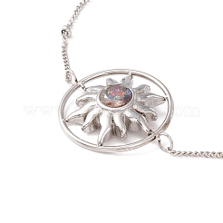 Цветное кольцо с кубическим цирконием и браслетом-солнцем с цепочкой-спутником из нержавеющей стали 304 для женщин&nbsp;BJEW-F428-02P