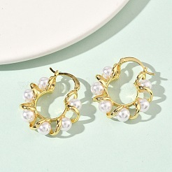 Серьги-кольца из латуни и АБС-пластика с жемчугом&nbsp;EJEW-P336-05G