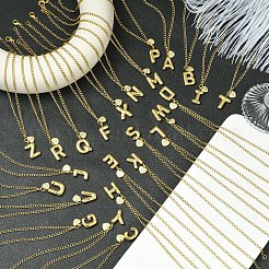 304 нержавеющая сталь прозрачный кубический цирконий сердце и буква подвеска панцирное ожерелье цепочка для женщин&nbsp;NJEW-FS00012-27W