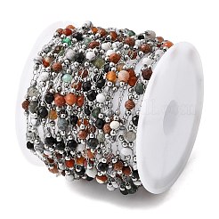 Бусины из драгоценных камней ручной работы и круглые звенья цепей из нержавеющей стали 316&nbsp;CHS-L033-07P-01