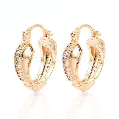 Серьги-кольца в форме сердца с микропаве из кубических цирконий из латуни EJEW-T048-36G-1