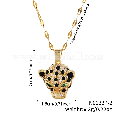 Модные латунные паве зеленые и прозрачные кубические цирконии ожерелья с подвеской в виде головы леопарда IV6629-1